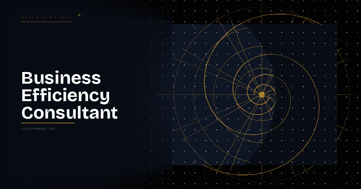 Hero banner for a business consulting service: bold 'Business Efficiency Consultant' text on the left with a gold circular target diagram on the right against a dark background.