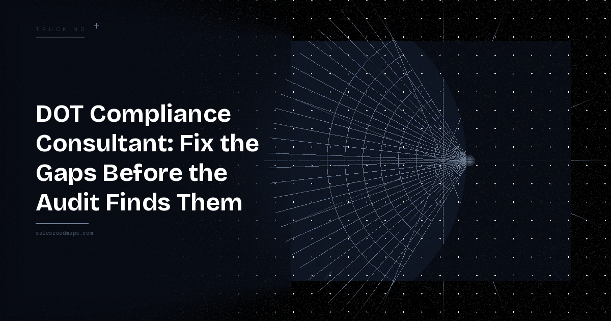 Hero banner promoting DOT compliance consulting: bold headline on the left with a circular radar diagram on the right against a dark starry background.