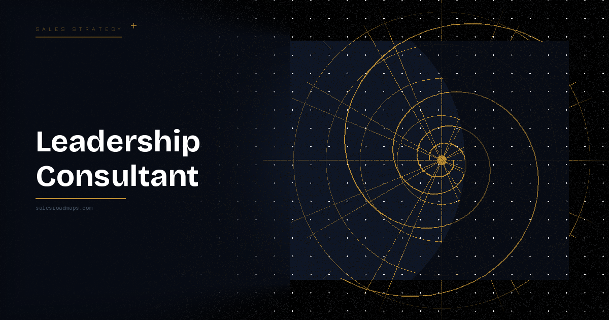 Hero banner for leadership consulting: bold 'Leadership Consultant' text on the left with a dark gradient; right side shows gold circular geometric design over a starry grid background.