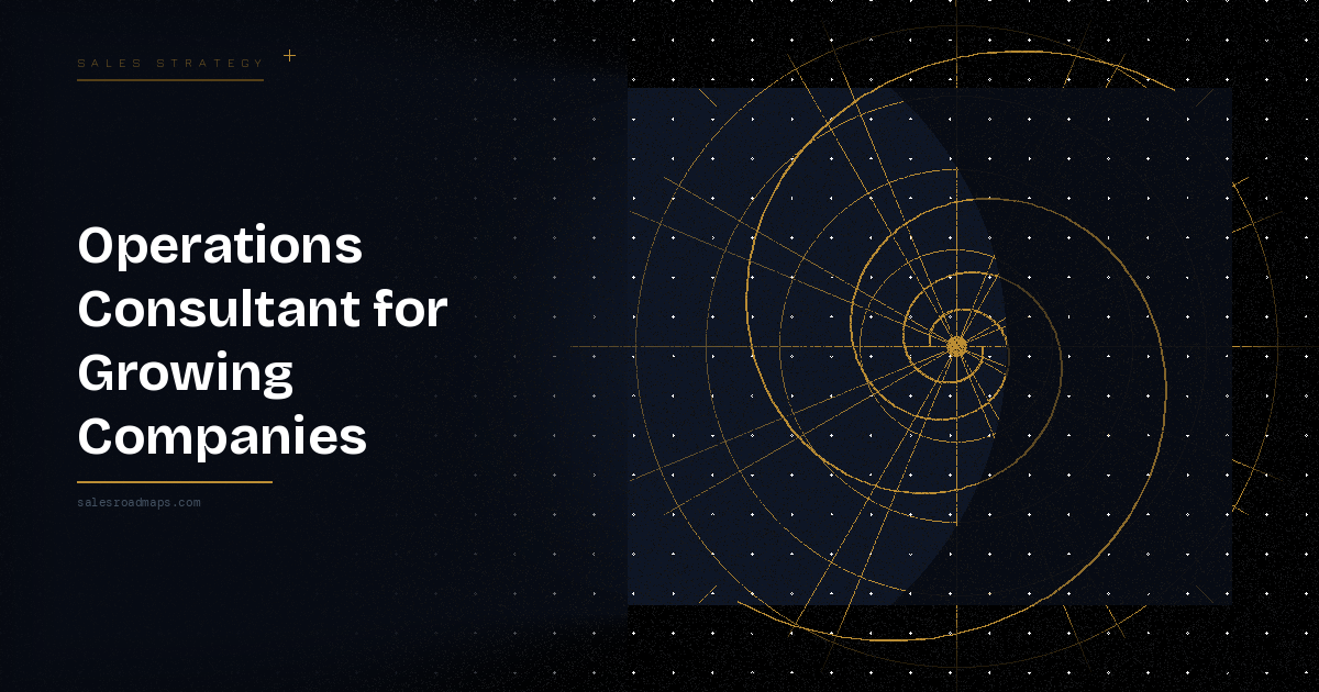 Bold headline: 'Operations Consultant for Growing Companies' with a gold radar chart on the right against a dark starry background.