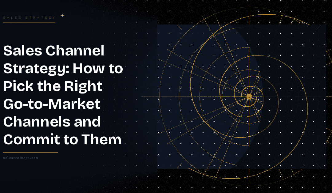 Hero banner with bold white title about sales channel strategy on the left and a gold radar-style diagram on the right; site wave 'salesroadmaps.com' visible at bottom left.