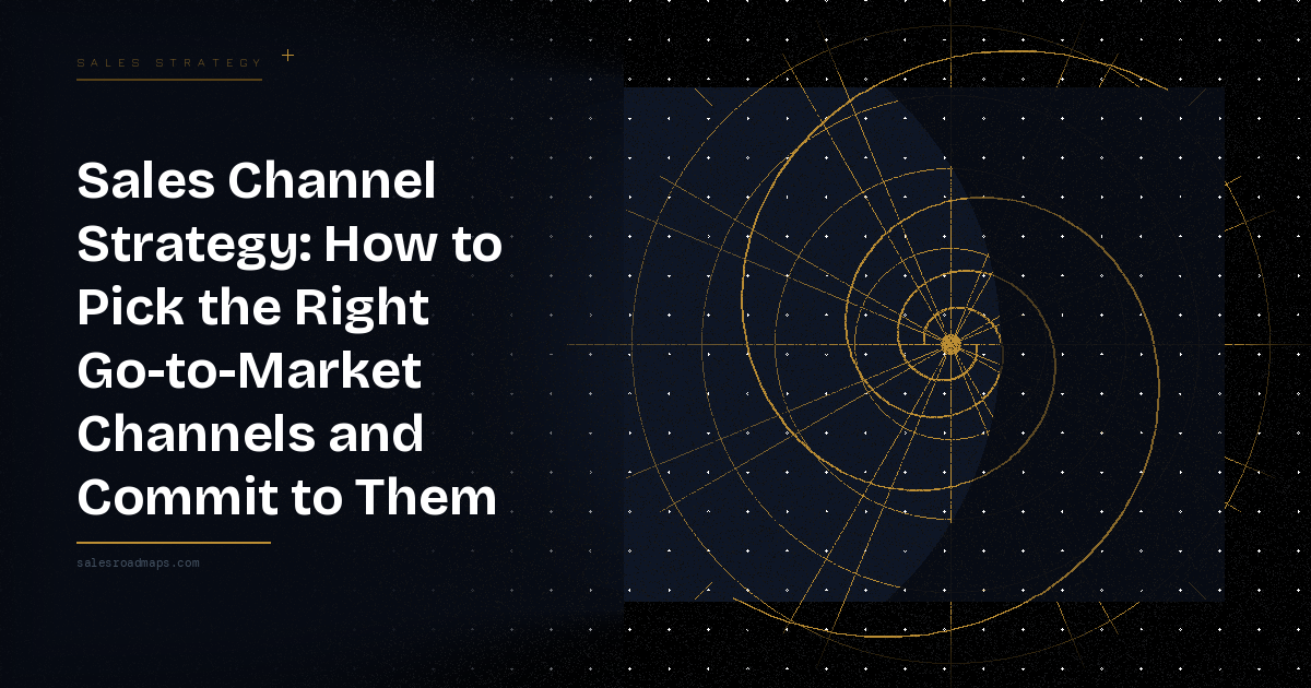 Hero banner with bold white title about sales channel strategy on the left and a gold radar-style diagram on the right; site wave 'salesroadmaps.com' visible at bottom left.
