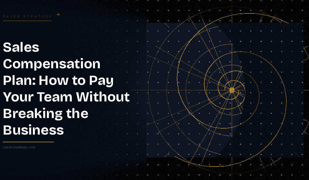 Hero image for a sales strategy article: bold white title on the left and a navy gold radar/rose diagram on the right against a dark background.
