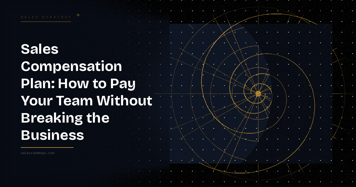 Hero image for a sales strategy article: bold white title on the left and a navy gold radar/rose diagram on the right against a dark background.