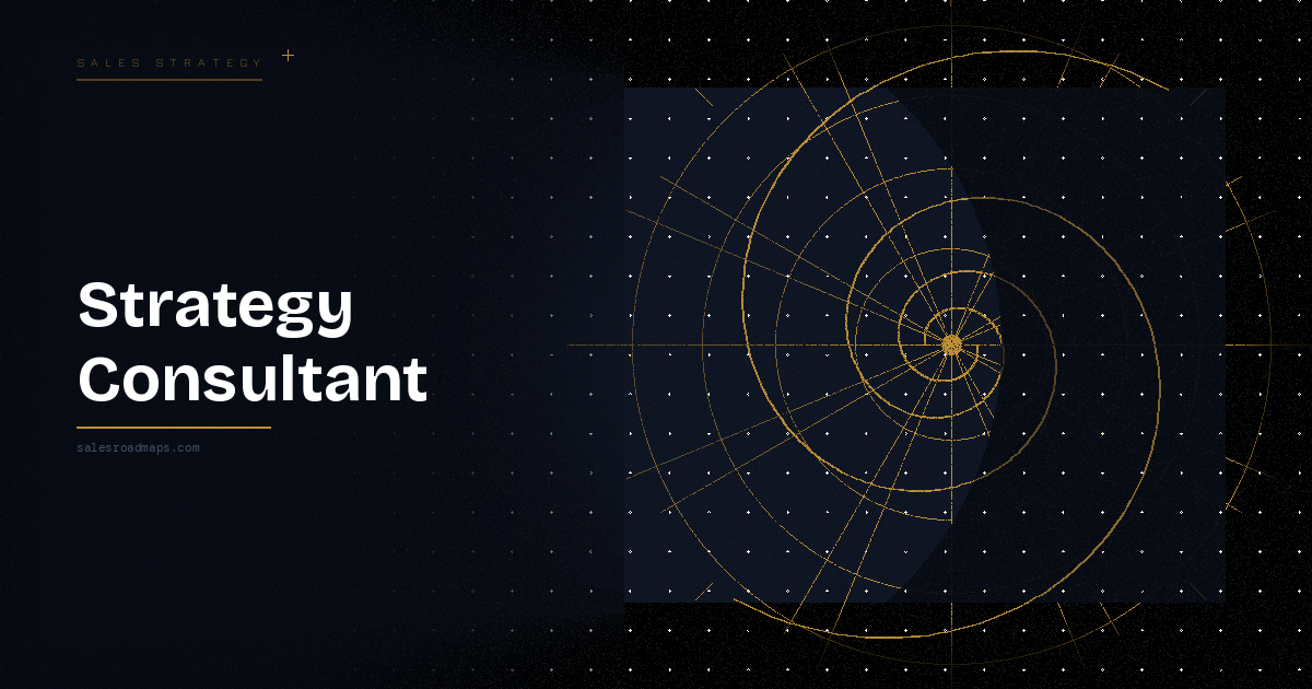 Hero banner with bold 'Strategy Consultant' on a dark gradient left; gold circular radar diagram on a blue square to the right.
