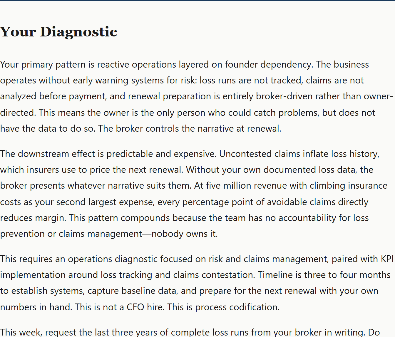 Diagnostic result returned by the free business diagnostic tool
