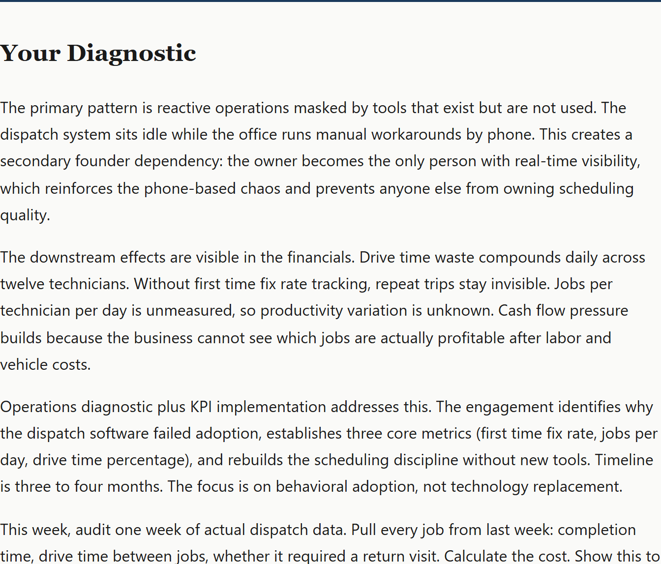 Diagnostic result returned by the free business diagnostic tool