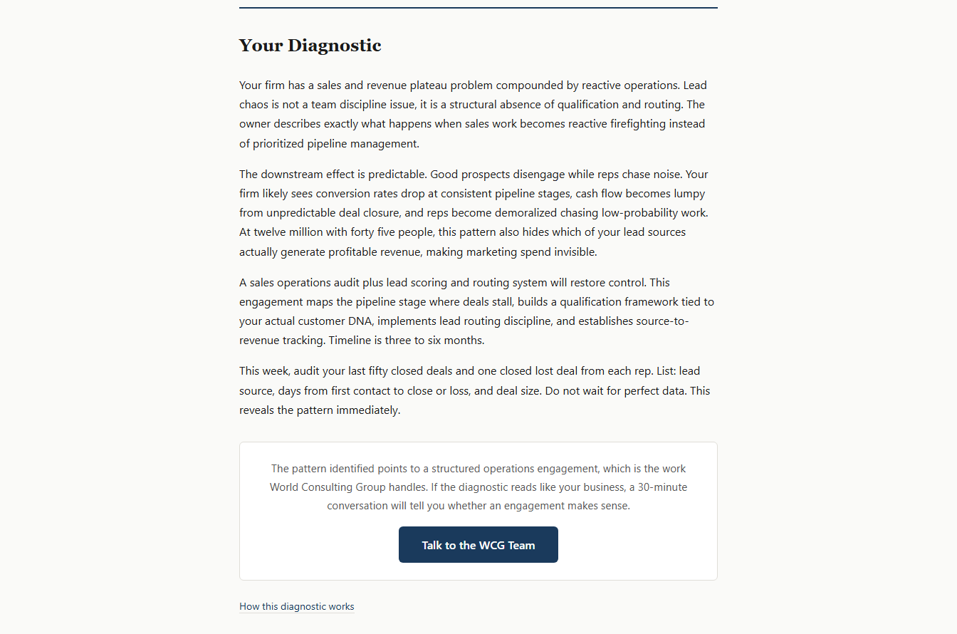 Diagnostic result returned by the free business diagnostic tool