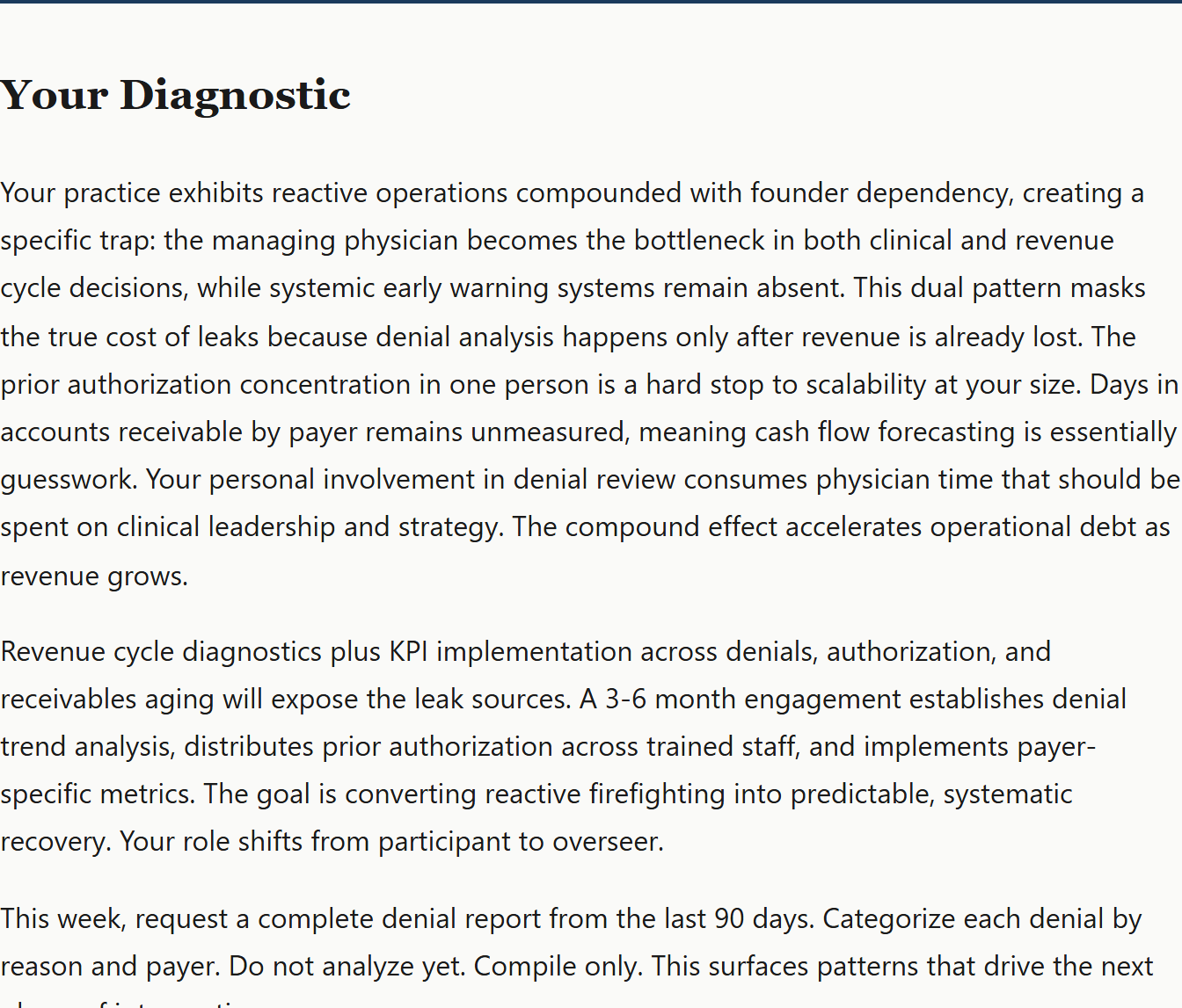 Diagnostic result returned by the free business diagnostic tool