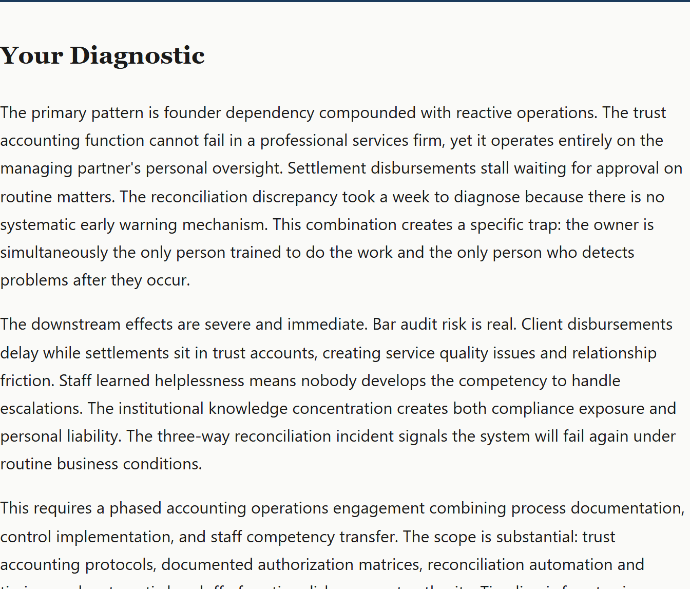 Diagnostic result returned by the free business diagnostic tool