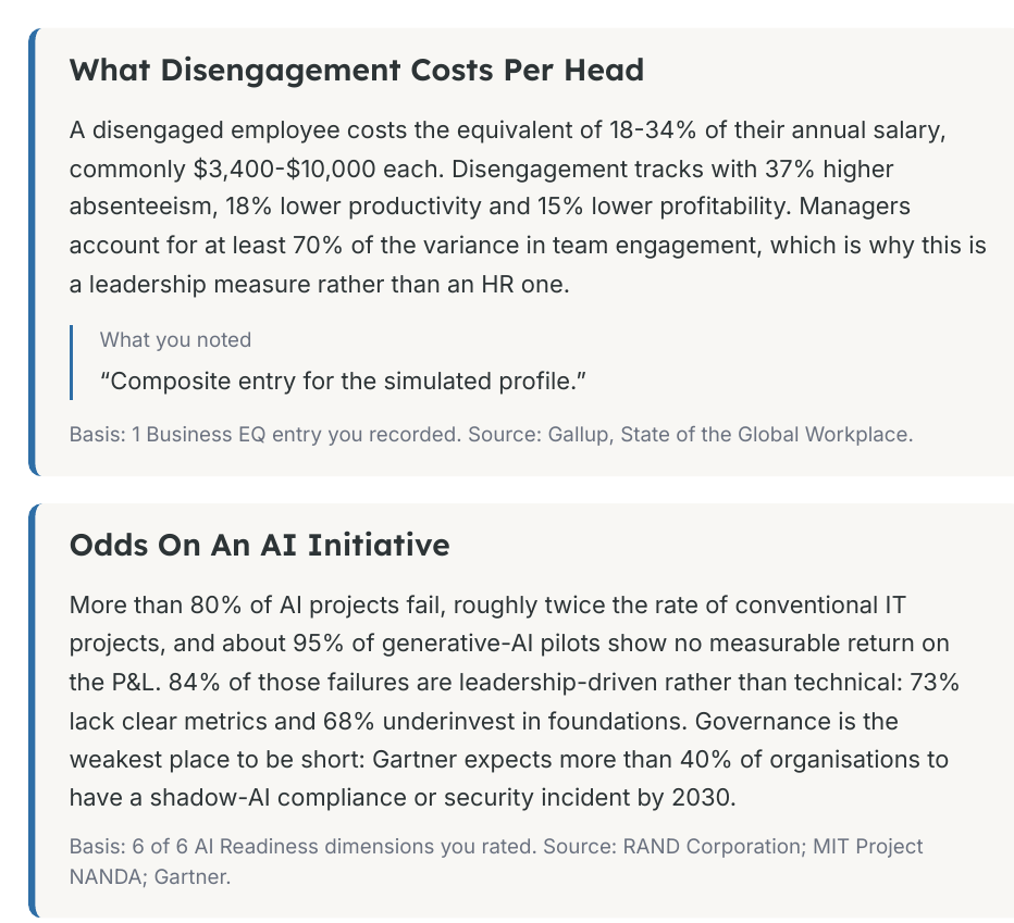Benchmarking Context page from the generated assessment briefing