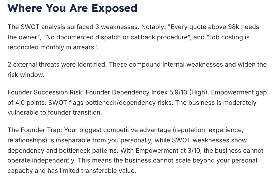 Where You Are Exposed page from the generated assessment briefing