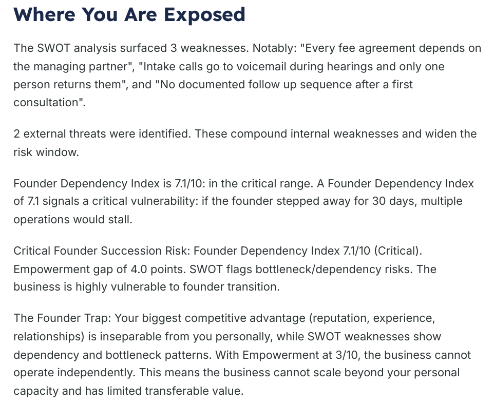 Where You Are Exposed page from the generated assessment briefing