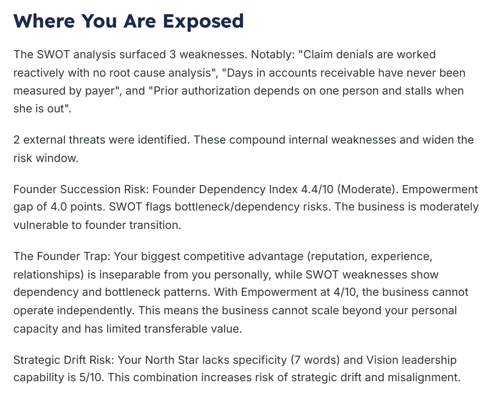 Where You Are Exposed page from the generated assessment briefing