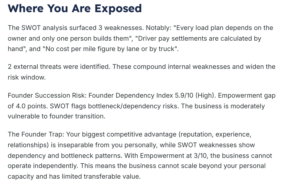 Where You Are Exposed page from the generated assessment briefing