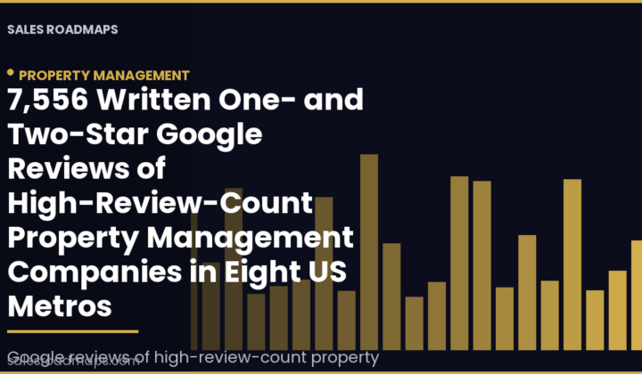 Sales Roadmaps cover card reading 7,556 Written One- and Two-Star Google Reviews of High-Review-Count Property Management Companies in Eight US Metros
